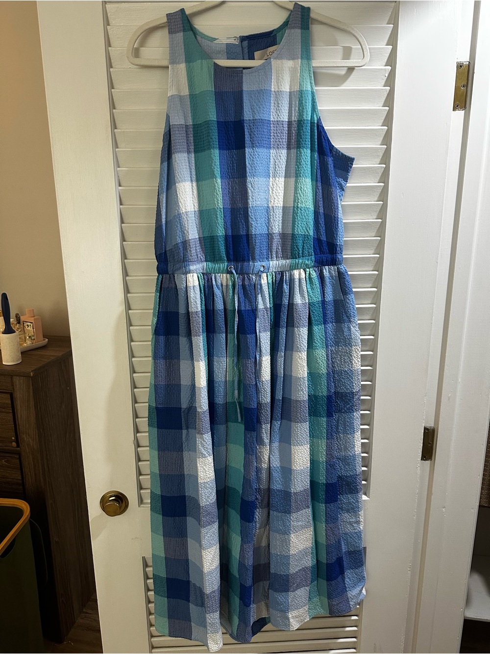 LOFT Blue and White Plaid Midi Sundress